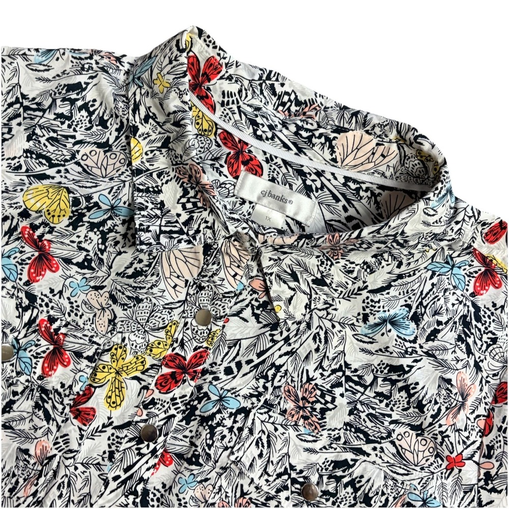 Christopher & Banks Women's 3/4 Sleeve Roll Tab Button Up Floral Print Shirt 1X - Picture 2 of 8